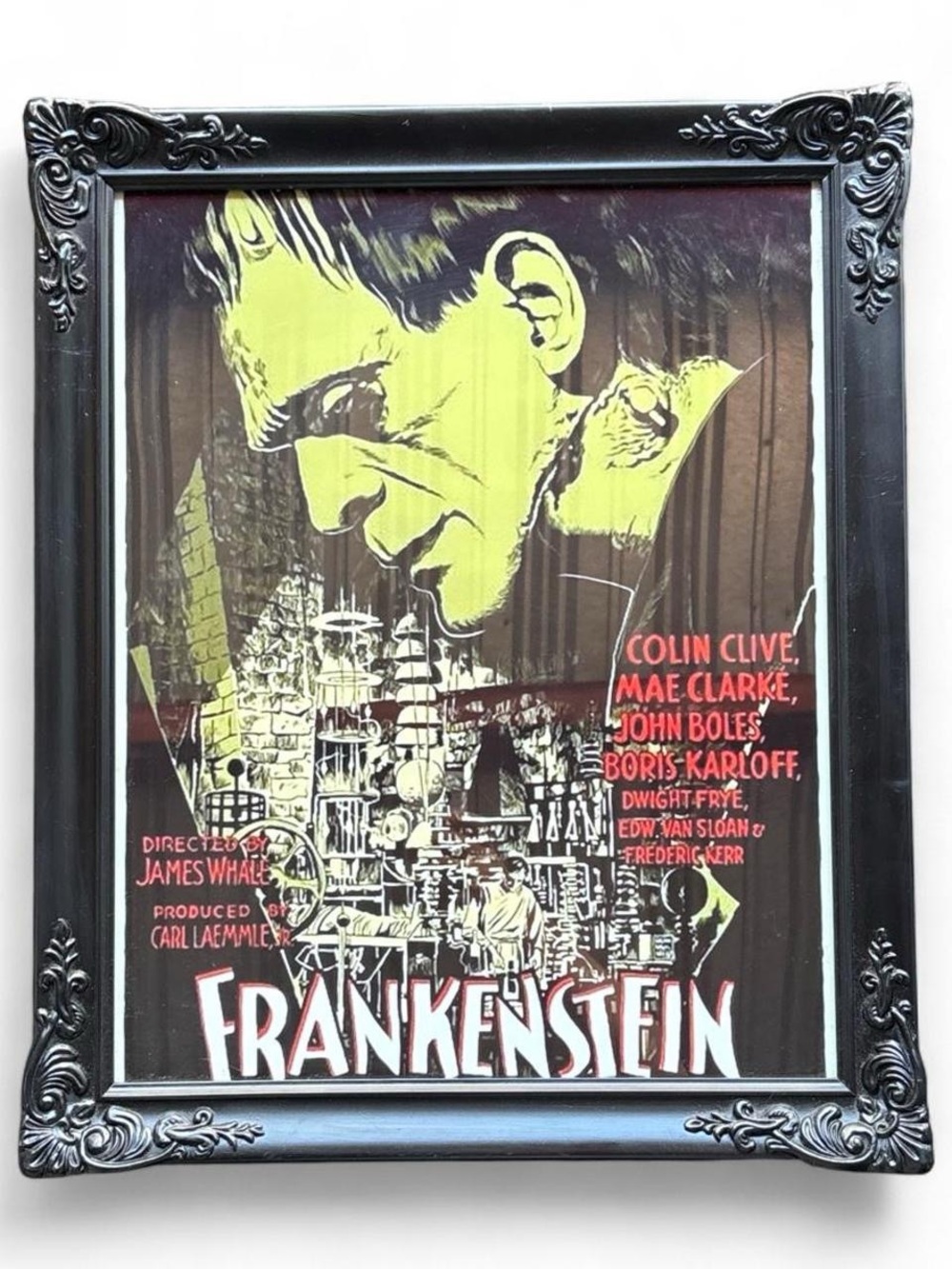 ✨ Vintage Frankenstein movie poster print in a black ornate frame 16×20✨